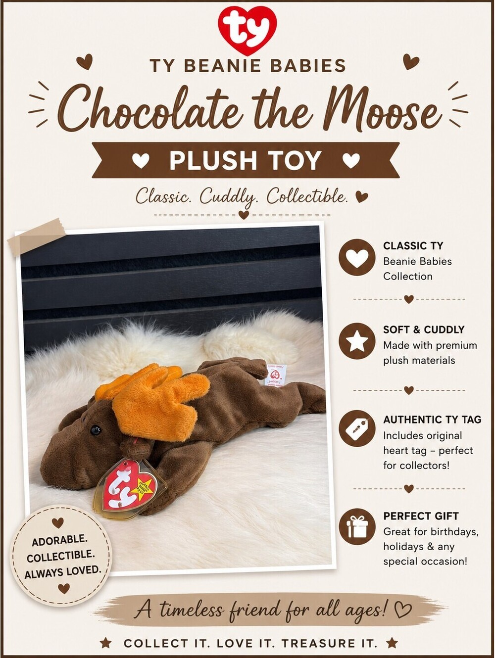 Ty Beanie Babies Chocolate the Moose Plush Toy